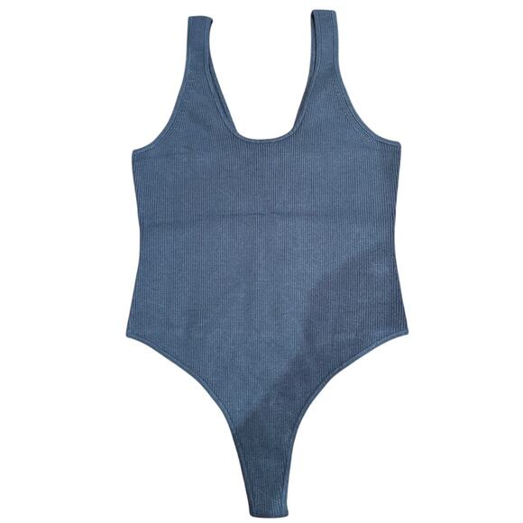 NWT Victoria's Secret Ribbed Sweater Thong Bodysuit, Blue Size Large - Picture 1 of 3